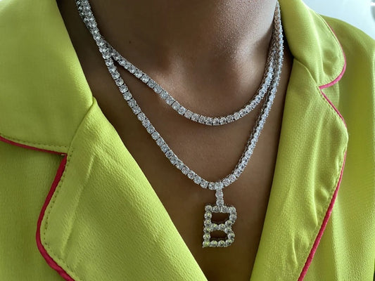 Diamond Tennis Initial Necklace + Pendant